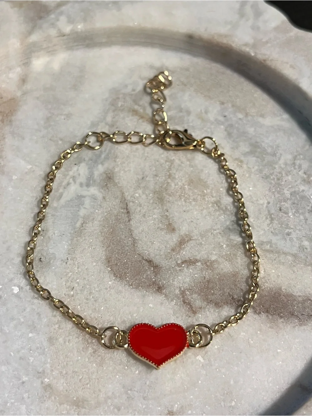 Gold toned Chain Bracelet with enamel Red Heart Charm